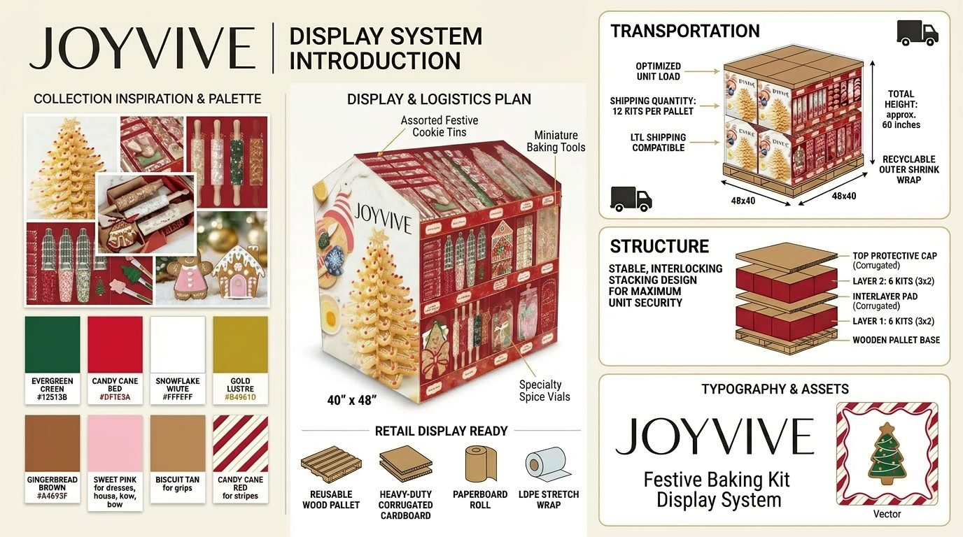Joyvive display system — logistics, transportation, and pallet structure